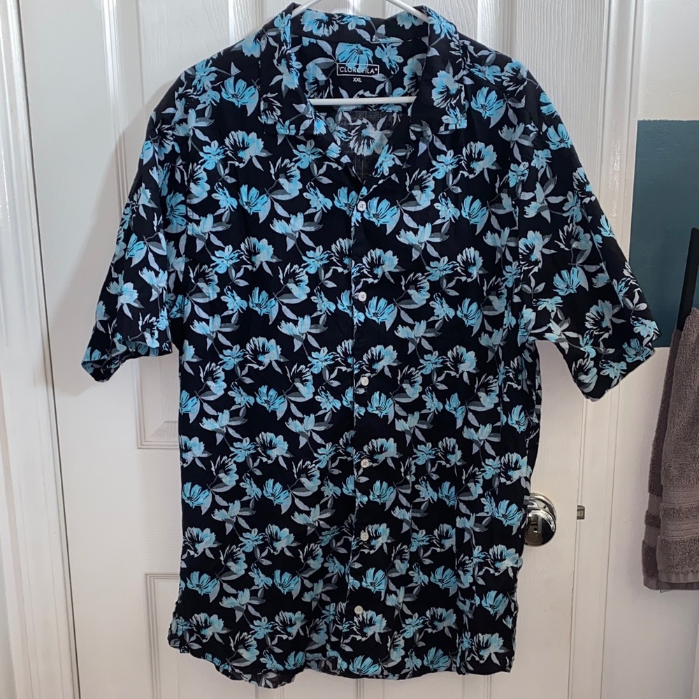 Men's Floral Button Down Shirt - Navy and Light Blue